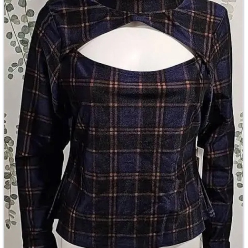 Good American Plaid Long Sleeve Shirt High Neck Cutout Size 3X women’s